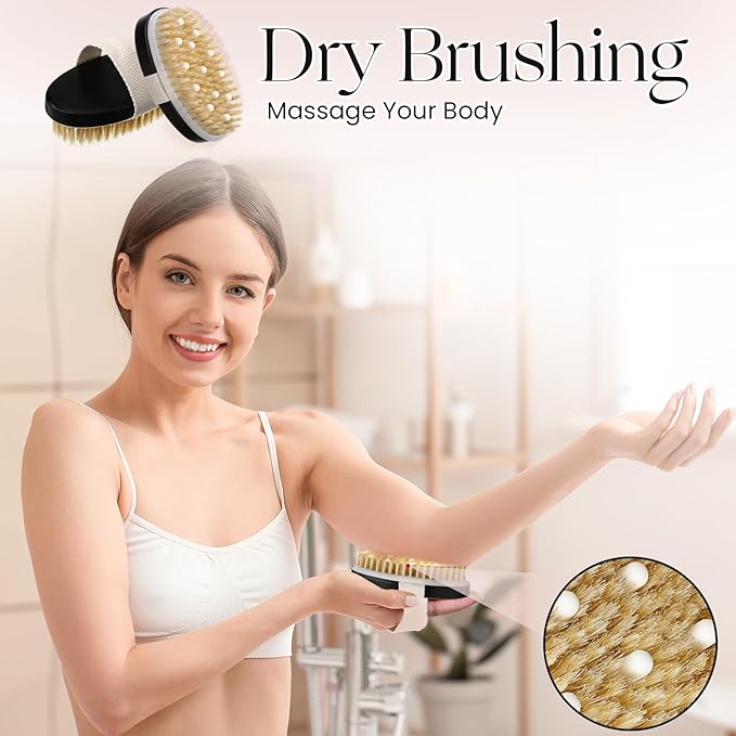 Gejoy 10 Pcs Dry Brushing Body Brush Exfoliating Brush with Massage Nodule Dry Skin Body Scrubber for Shower Bath Back Circulation Improvement Dead Skin Exfoliator (4.92 x 2.56 Inches,Black)