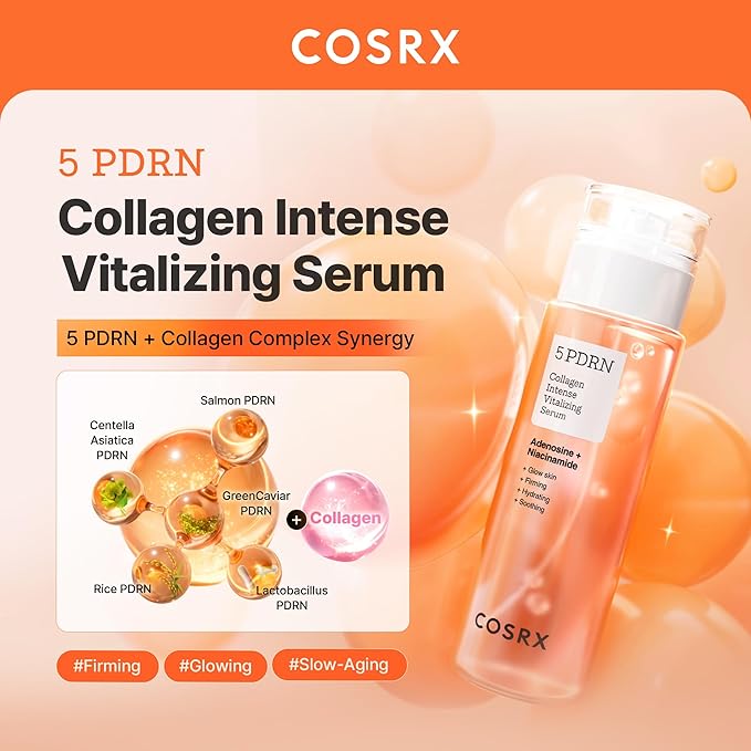 COSRX 5 PDRN Collagen Intense Vitalizing Serum - Korean Serum for Skin Firming & Glowing with Salmon DNA, Centella, Lactobacillus PDRN & Collagen, Korean Skin Care, Stocking Stuffers (3.38 fl.oz.)