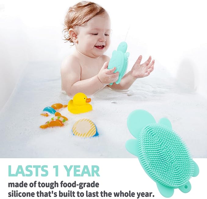 Soft and Gentle Silicone Body Scrubber, Pure Silicone Turtle Shaped Shower Brush Easy to Clean Exfoliating Bath Brush Suitable for Boys and Girls(Wathet)