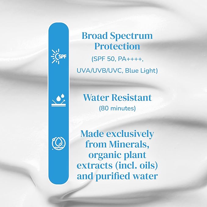 Mineral Face Sunscreen SPF 50, Tinted Aussie Zinc Oxide Sunblock with Hydrating Hyaluronic Acid, Reef Safe, Natural, Vegan, Australian Made, 80min Water Resistant, Unscented, 100g 3.4oz