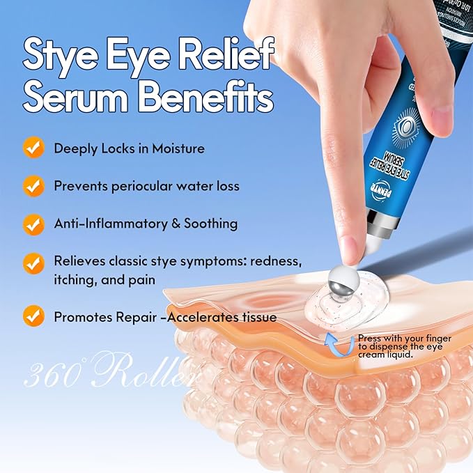 Stye Eye Treatment, Multi-Effect Eye Serum, Chalazion Soothing Care Drops with 360° Massage Rollerball - Moisture & Botanical Extract Formula, Cruelty-Free (1 Fl Oz (Pack of 1))