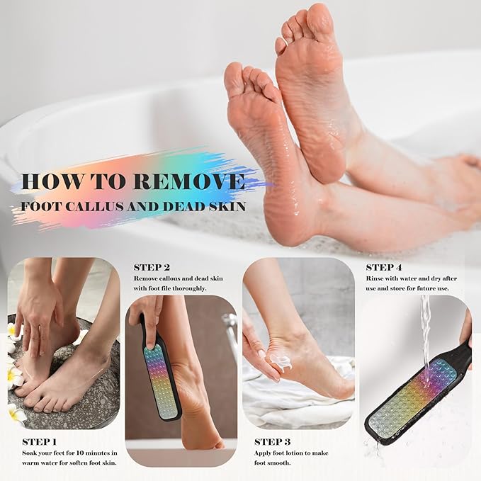 BALUCA Hard Skin Remover Foot File - Foot Callus Remover, Durable Foot Scrubber, Dead Skin Remover, Hygienic Pedicure Tool, Long Lasting Foot Buffer, Soft Smooth Feet, (Rainbow)