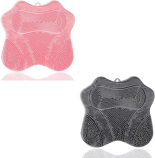 Shower Foot Scrubber, Shower Foot and Back Scrubber with Suction Cups, Shower Silicone Foot Washer for Exfoliating Massage（Grey&Pink）