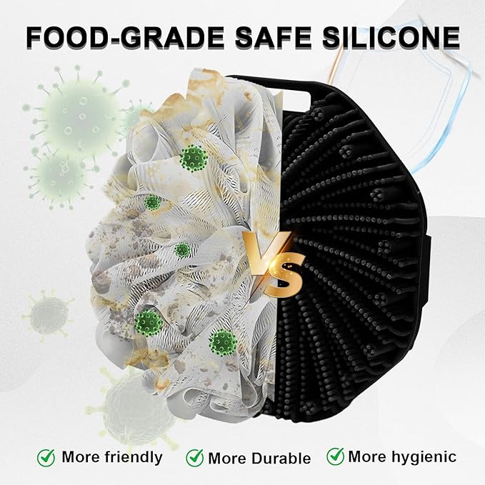 Silicone Body Scrubber Shower Brush, Exfoliating Body Wash Scrubbers for All Skin Types, Ergonomic No-Slip Handle, Exfoliation & Gentle Massage,Body Brush for Showering with Hanging Hole (Black)