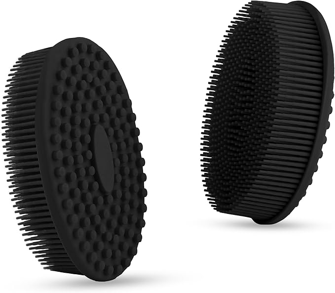 Silicone Body Scrubber - Dual-Sided for Scrubbing & Massaging, Exfoliating Body Scrubber Loofah for Women (Black)