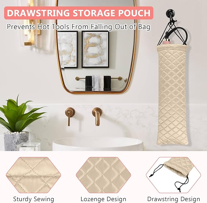 AMIJEAL Heat Resistant Hair Tools Organizer Bag Portable Travel Drawstring Storage Cover Pouch for Hair Straightening Irons, Curling Irons, Flat Irons and Hot Styling Tools(16" x 4.3")