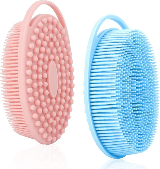 Soft Silicone Body Scrubber, 2 PCS Exfoliating Silicone Loofah, Body Scrubber Shower Brush Exfoliating and Massage 2 in 1, Bath Shower Brush for Cleaning Sensitive Skin Kids Women Men, Lather Well