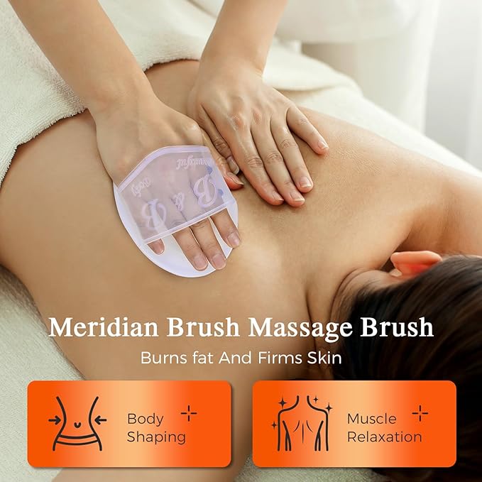 2 PCS Meridian Brush Massage Body Brush, 2025 Upgraded Meridian Massage Brushes with 10 ML Essential Oil, Full Body Relaxation Cellulite Massager Brushes for Belly, Arms, Legs, Back (White)
