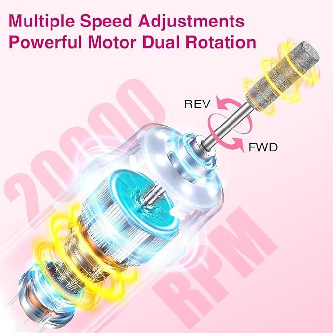 Professional Electric Nail Drill 2000mAH Portable Cordless Electric Nail File 10 in 1 Manicure Pedicure Kit ,5-Speeds Toe Nail Tools Hand Foot Care,Thick Toenail Grinder for Women Men Pets (Pink)