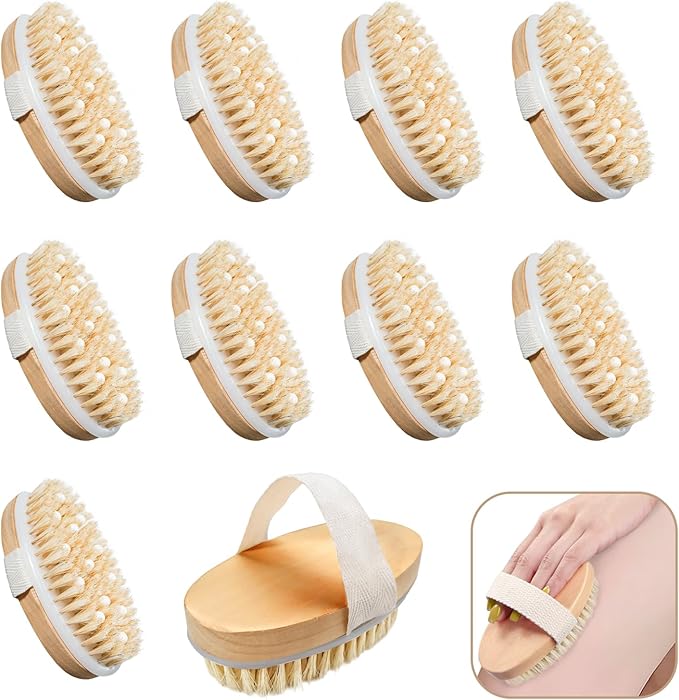 12 Pcs Dry Brushes for Body Exfoliating Brush and Massage Nodule Scrubber Beauty Exfoliator with 12 Hooks for Shower, Bath, and Back Circulation Improvement Dead Skin Remove (Oval)