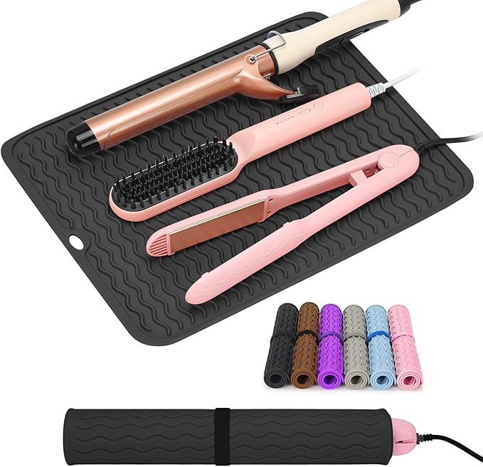 Oversize Silicone Heat Resistant Mat for Curling Irons, Hair Straighteners, Flat Irons and Hot Hair Styling Tools, Portable Wrap Pad Cover for Vanity, Travel, Salon(14.2" x 11.0")