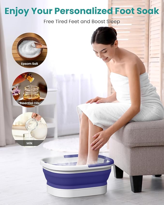 Nekteck Foot Soaking Tub Collapsible Bucket for Foot Bath Soak Tub, Feet Basin Soaker with 138 Acupressure Nodes and Pumice Stone for Feet Health Foot Spa, Gifts for Men Women Dad Mom, Purple