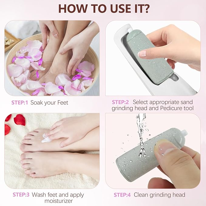Electric Callus Removers for Feet, Haootadiy Electric Foot Callus Remover Pedicure Kits Rechargeable with12 in 1, Removes Dry Skin for Smoother Feet, Foot Care for Dead Skin Ideal Gift (White)