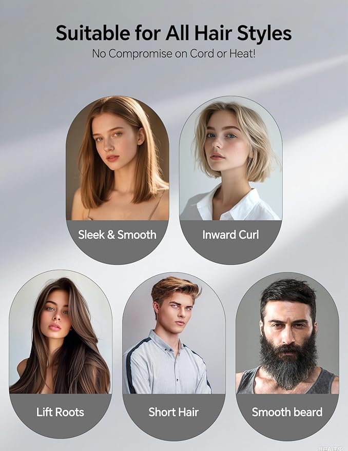 LANDOT Mini Hair Straightener Brush - Ionic Heated Straightening Brush for Frizz-Free & Smooth Styling, Compact Lightweight Dual Voltage Travel Flat Iron Comb for Medium Short Hair, Black