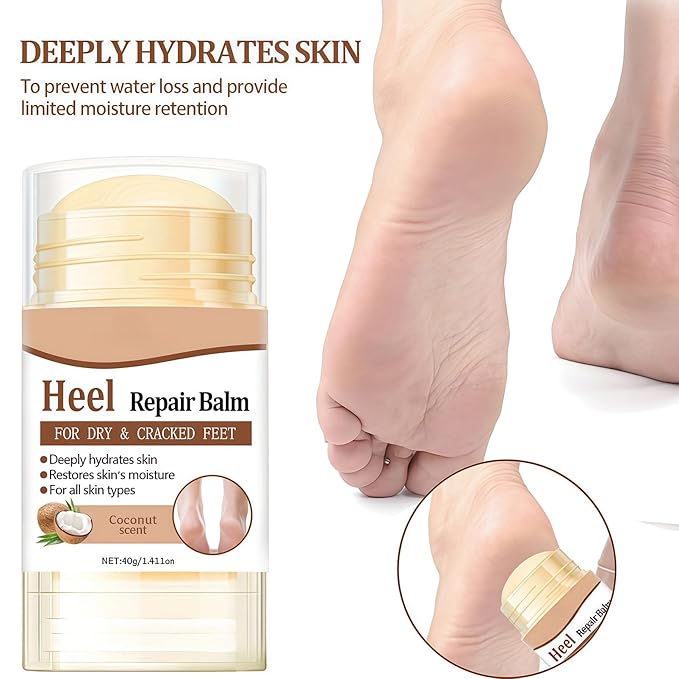 2Pcs Coconut Foot Balm Stick, Moisturizing Foot Stick for Dry Cracked Heels, Hand Elbow and Knee Balm, Nourishing Heel Care for Women and Men, Portable Travel Moisturizer