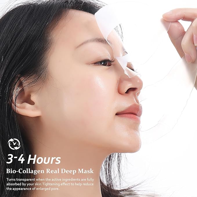 Bio Collagen Real Deep Mask, Bio-Collagen Face Masks - Deep Hydrating Overnight Face Mask, Korean Skincare, 4 PCS Facial Treatments & Masks for Women - Firming & Moisturizing