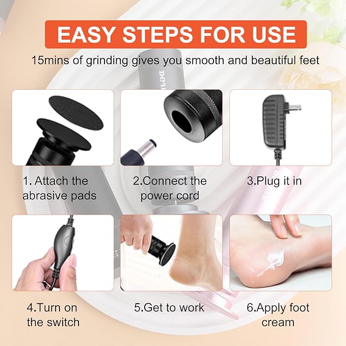 PowerPro Electric Foot Callus Remover,36W Professional 1200rpm Heavy Duty Metal Grinder for Dead Skin Automatic Foot Sander with 60pcs Sandpaper Pads for Home Use Pedicure Kit(Black)