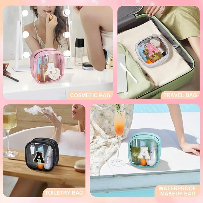 YOOLIFE Initial Makeup Bag Travel Toiletry Bag, Clear Makeup Bag Car Accessories For Women Clear Makeup Bags With Zipper Girlfriend Teacher 7 Year Old Girl Gifts Daughter Gifts Girl Gifts Mini Black D