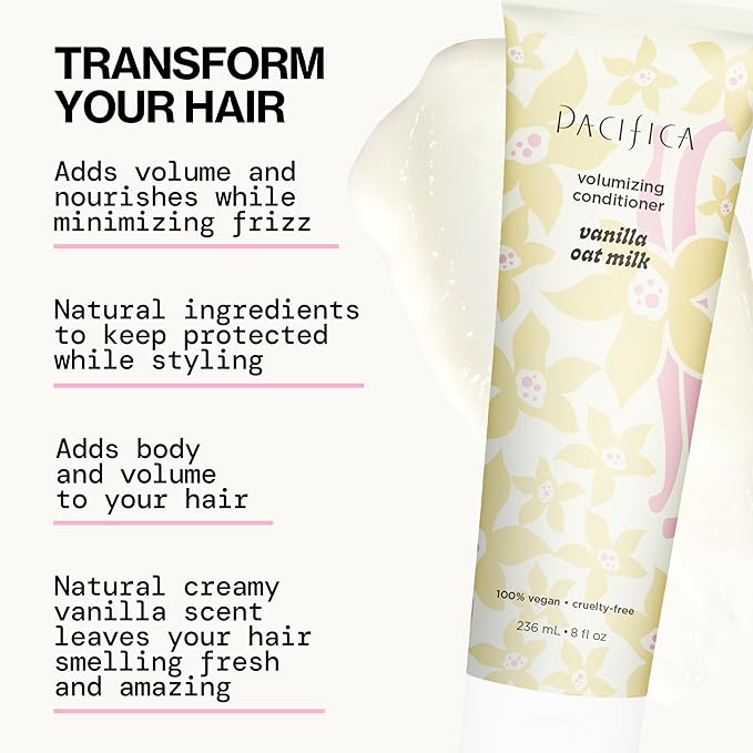 Pacifica Vanilla Oat Milk Volumizing Shampoo & Conditioner Set – Fuller, Bouncier Hair, Fine Or Flat Hair Solution, Sulfate-Free, 100% Vegan Hair Care