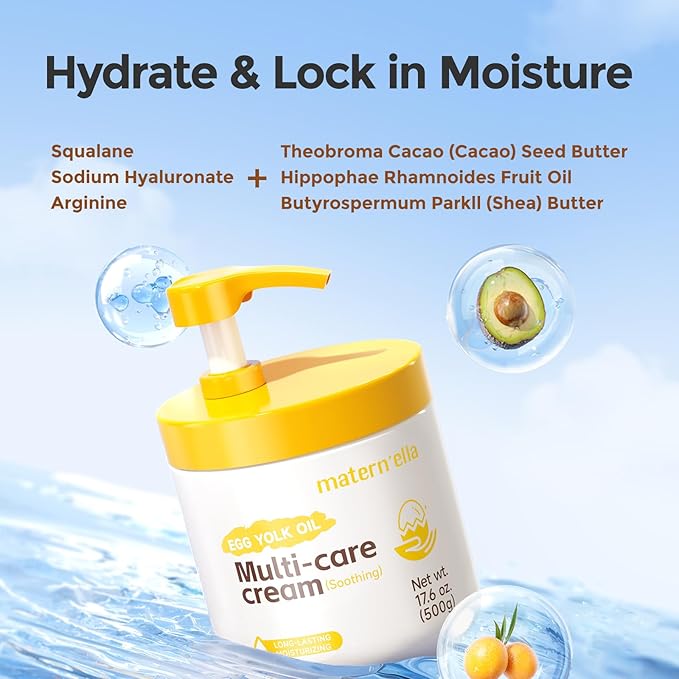 MATERN'ELLA Body Moisturizer with Egg Yolk Oil, Body Lotion natural Long-Lasting Hydration 48h with Squalane & Sodium Hyaluronate Face Cream Suitable for Sensitive Skin Fragrance Free Total 35.2 oz