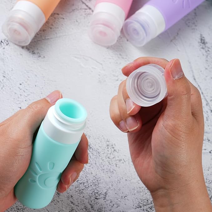 Travel Bottles for Toiletries, TSA Approved Travel Containers 3oz Leak Proof Travel Tubs Refillable Liquid Travel Accessories for Shampoo Conditioner Lotion Body Wash(Multicolored C)
