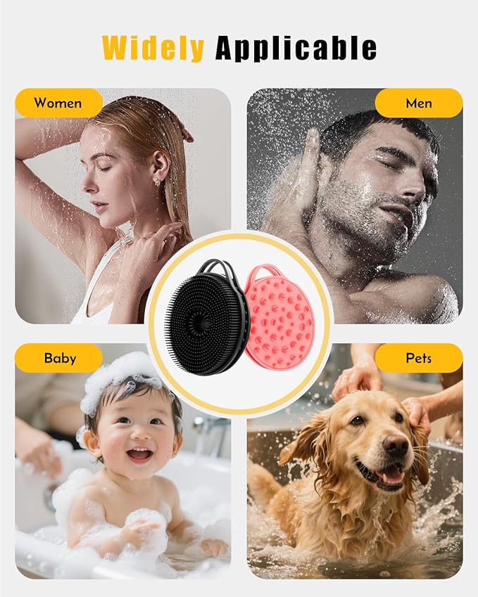 2 in 1 Silicone Body Scrubber, Anti Cellulite Massage Scrubber, Exfoliating Shower Brush for Men & Women, Removes Dead Skin, Reduces Cellulite, Improves Circulation, Non Slip (2PC, Black + Pink)