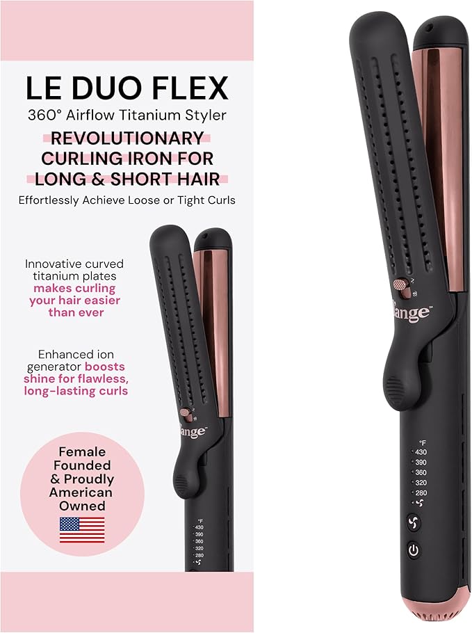 L'ANGE HAIR Le Duo Flex 360° Airflow Titanium Styler | Curling Iron with Adjustable Settings Creates Waves | Air Flow Styler Enhances Volume Locks | Dual Voltage Tool for All Hair Types (Black)