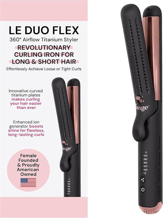 L'ANGE HAIR Le Duo Flex 360° Airflow Titanium Styler | Curling Iron with Adjustable Settings Creates Waves | Air Flow Styler Enhances Volume Locks | Dual Voltage Tool for All Hair Types (Black)