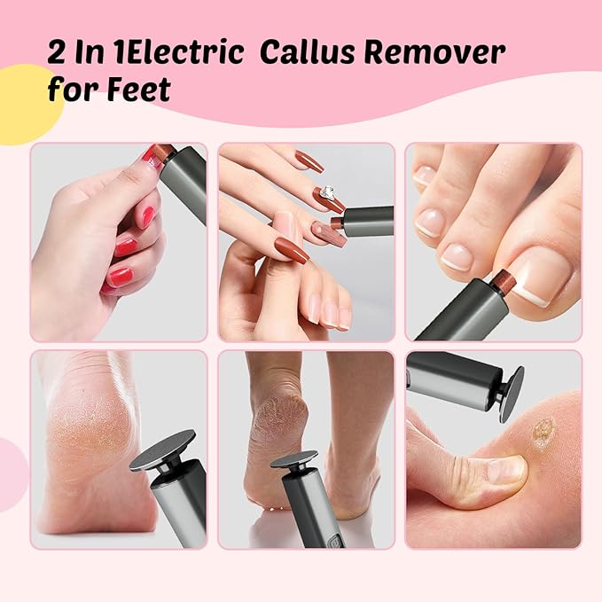 Electric Foot Callus Remover & Nail File - Electric Callus Remover for Feet, 9 Adjustable Speeds, 1800mAh Rechargeable, Portable Aluminum Body w/Type-C Charging for Home & Travel (Black)