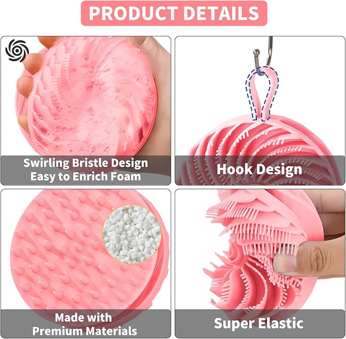 Larger Silicone Body Scrubber&Scalp Massager Hair Growth,Dual Sided Dual-Use,Exfoliating Body Scrubber,Wet&Dry Brush for Hair Massager Scalp,Silicone Shower Scrubber(Pink)