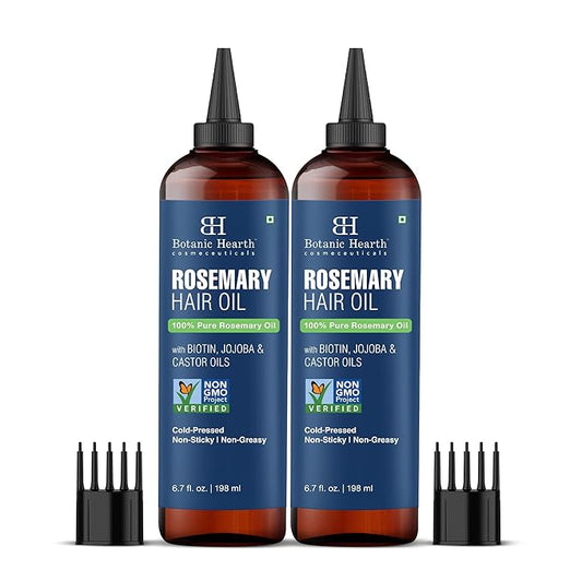 Botanic Hearth 100% Pure Rosemary Oil For Hair Growth | Infused with Biotin, Jojoba & Castor Oil | Hair Oil Repairs Dry Damaged Hair, Strengthening, Healthier - Hair Tonic, 6.7 fl oz - Pack of 2