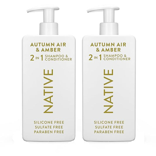 Native 2-in-1 Shampoo & Conditioner - Autumn Air & Amber - Naturally Derived Ingredients, Silicone-Free, Sulfate-Free, Paraben-Free, Strengthening Hair Care | Fall Seasonal Bundle 16.5 oz - 2 Pk