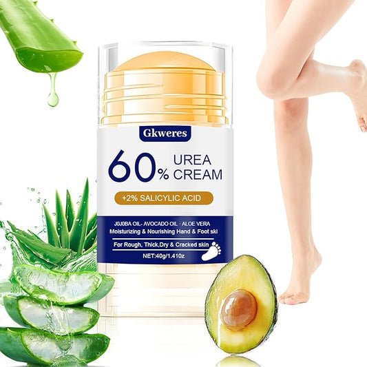 60% Urea Plus 2% Salicylic, Acid Foot Cream, Heel Balm Stick Aloe Vera, Urea Foot Cream, Nourish Foot Care, Heel Stick for Cracked Feet Hands, Knees, Hydrates & Exfoliates