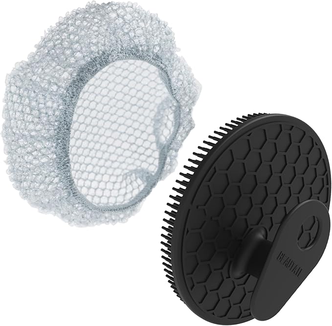 Silicone Body Scrubber with Scrub Net Set, BEAUTAIL 2 Pack for Rich Lather, Deep Cleansing, and Exfoliation – Durable, Easy to Clean, Gentle or Firmer Options – 1 Shower Brush Black, 1 Scrub Net Gray
