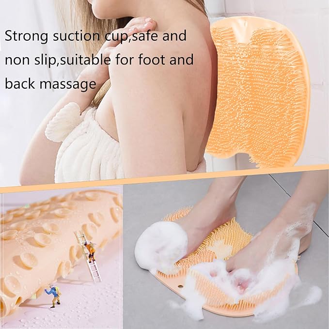 Shower Foot and Back Scrubber Mat,Wall Mounted Shower Foot Scrubber with Suction Cups,Exfoliating Silicone Massage Foot Cleaner for Shower(Yellow)