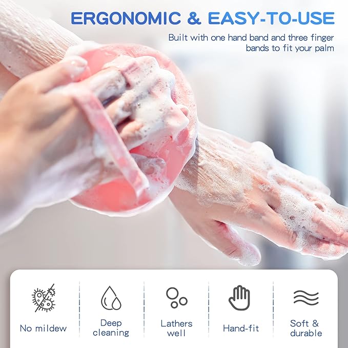 Manmihealth 3 PCS Soft Silicone Shower Brush, Super-Lathering and Deep-Cleaning Silicone Body & Face Scrubber, Gentle Exfoliating Bath Glove for All Skin Types with Free Hooks (Black +Gray+ Pink)