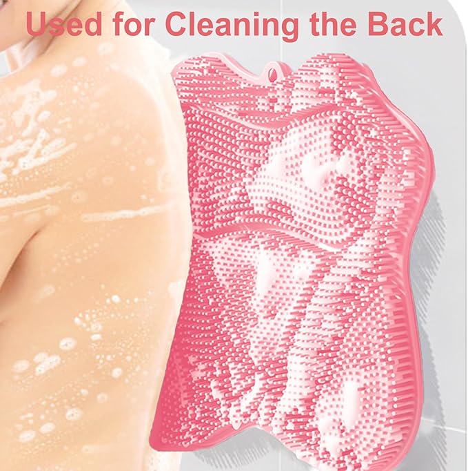 Shower Foot Scrubber, Shower Foot and Back Scrubber with Suction Cups, Shower Silicone Foot Washer for Exfoliating Massage（Grey&Pink）
