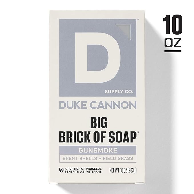 Duke Cannon Supply Co. Extra Large Bar Soap - Men's Natural Bar Soap with a Masculine Scent - Spent Shells + Field Grass - Body Soap for Men - All Skin Types - Big Brick of Soap - Gun Smoke (10 oz)