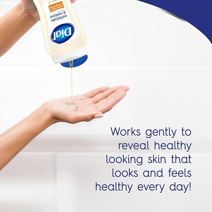 Dial Body Wash, Exfoliate & Restore Cocoa Butter & Orange Extract, 16 Fl Oz Pack of 4, With Vitamin E, Gentle, Leaves Skin Feeling Nourished, Dermatologist-Tested, No Parabens & Sulfates