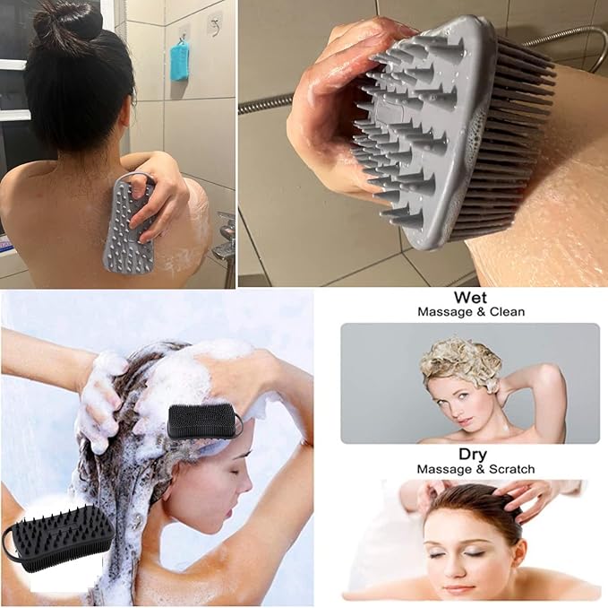 2Pack Dual Sided Silicone Body Scrubber for Exfoliating, Shower&Scalp Massage, 2 in 1 Bath&Shampoo Brush,Soft Body Exfoliator Silicone Loofah Shower Scrubber Brush for All Kinds of Skin