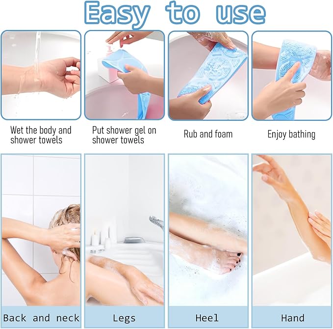 Silicone Body Scrubber for Shower,Silicone Back Body Scrubber with Handle,27.5 Inch Exfoliating Deep Clean Bath Body Brush Scrubber for Men and Women-2 PCS