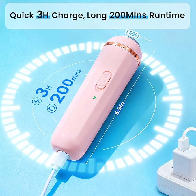 Wireless Electric Foot File - Callus Remover Tool for Feet, Rechargeable Pedicure Tool with 3 Replaceable Grinding Heads, Professional Adjustable Speed Foot Files for Dead Skin, Cracked Heels (Pink)