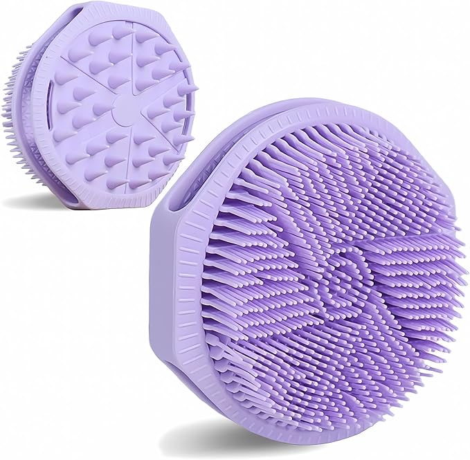 Dual-Sided Silicone Body Scrubber as Stocking Stuffers, Silicone Loofah for Shower Exfoliating Body Brush Scrubber for Men and Women for All Skin, Scalp Massager Lather Well＆Easy to Clean (Purple)