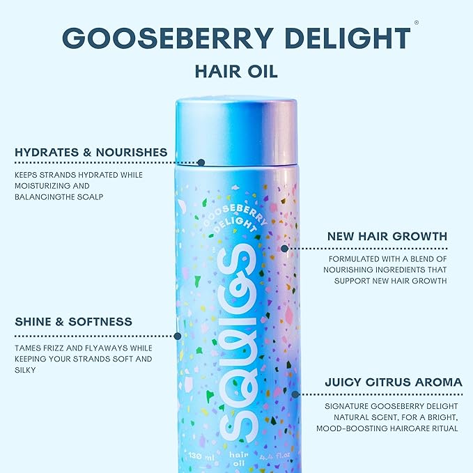 Squigs Hair Growth Oil for Dry & Damaged Hair – with Amla, Castor & Coconut Oil Blend for Frizz Control, Hydration & Scalp Treatment – Pre-Wash & Styling Treatment – 130ml