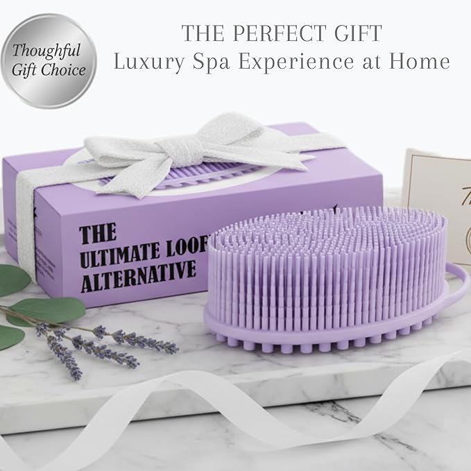 Silicone Body Scrubber for Shower - Gentle Exfoliating Back Scrubber with Soft Bristles - Avilana Premium Dual Sided Bath Brush Massage - Loofah Alternative for Sensitive Skin - Gift Women Men
