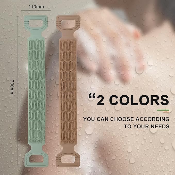 1 Pack ﻿Exfoliating Back Scrubber for Shower,Double-Sided Back Scrub Washcloth Strap,Cover The Entire Back for Men Women,Silicone Back Massage Bath Brush,Exfoliate and Massage (Brown)