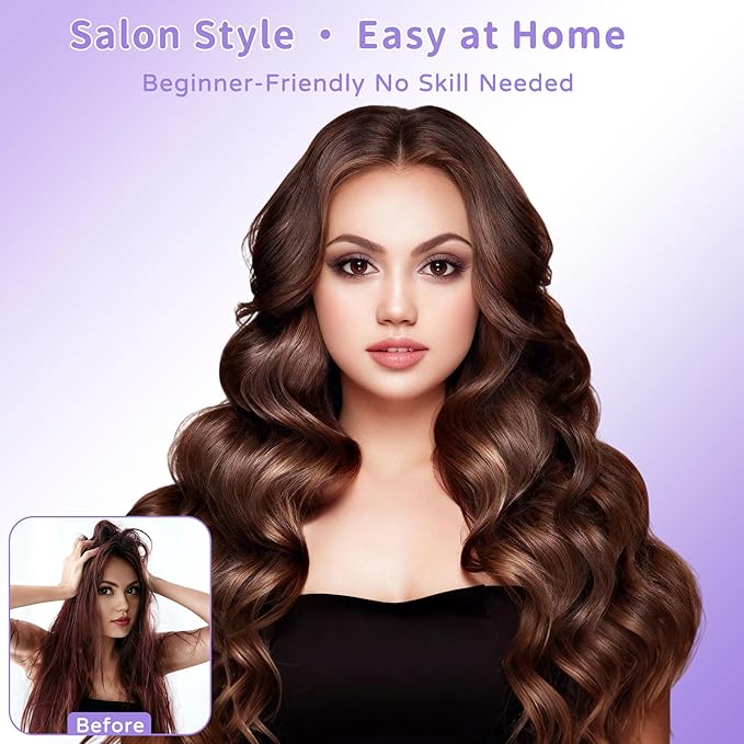 Hair Dryer Brush 8-in-1 Dual Voltage Hot Air Styler – Fast-Drying 110,000 RPM Ionic Blow Dryer with Straightener & Curler Attachments, Frizz-Free Volumizing Styler with Protective Hard Case-Purple