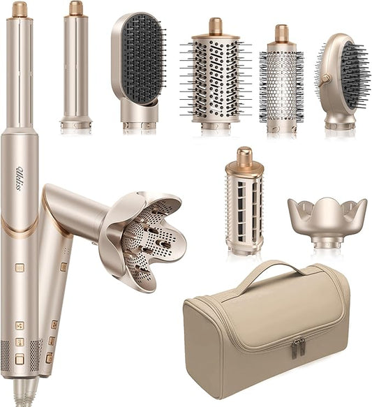 Ukliss 8 in 1 Hair Dryer Brush & Multi Hot Air Styler–Foldable 110,000 RPM Blow Dryer Brush Tool Set with Diffuser Auto-Wrap Curler for Fast Drying Curling Straightening Hair Daily Styling