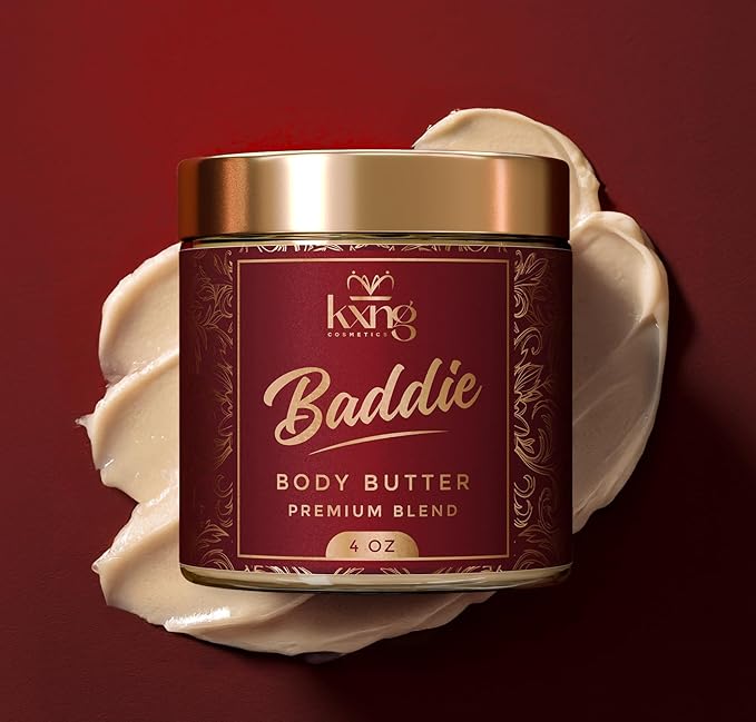 KXNG Cosmetics Organic Shea Body Butter Cream – 4oz | Luxury Moisturizing Cream for Men & Women with Shea, Cocoa & Coconut Oil | Deep Hydration for Dry Skin, Hands & Feet - Baddie