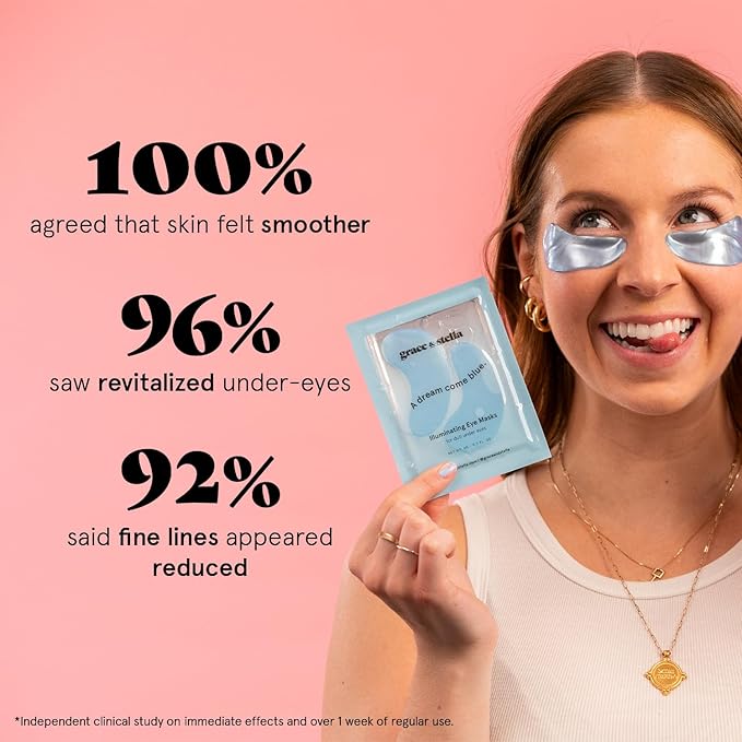 grace & stella Award Winning Under Eye Mask Reduce Dark Circles, Puffy Eyes, Wrinkles - Undereye Patches -White Elephant Gifts for Adults (Blue Eye Mask 48 Pairs + Hyaluronic Acid Serum 17ml)